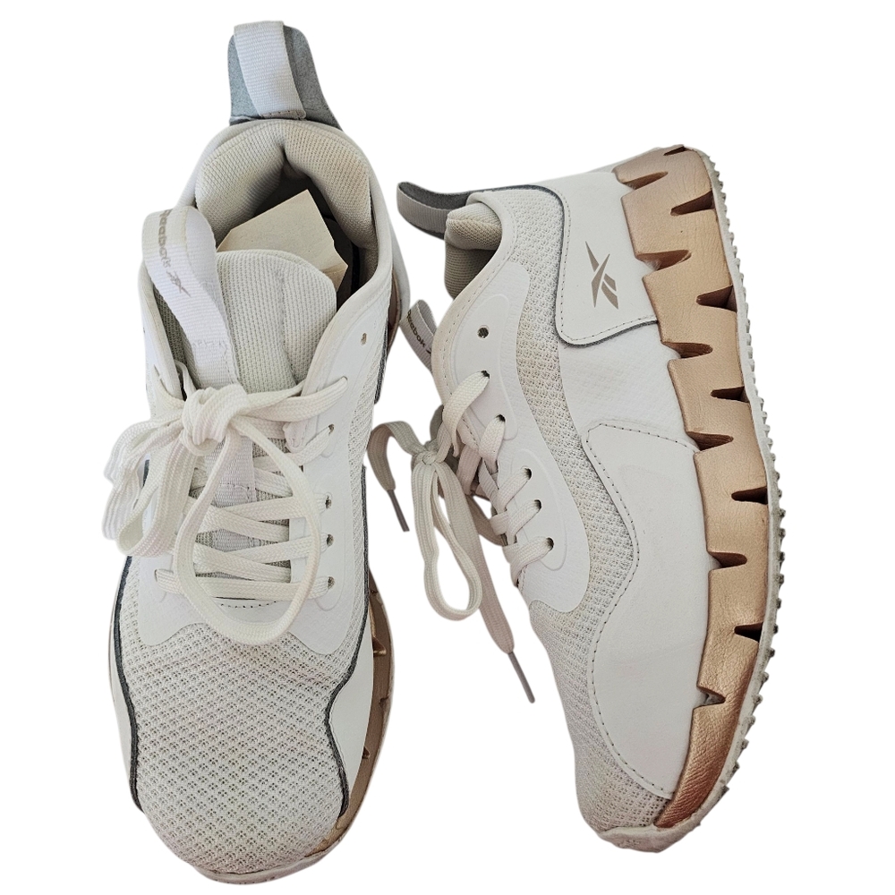 Reebok Women's Zig Dynamica Lace-Up Sneakers – Size 7.5 – White w/ Rose‎ Gold